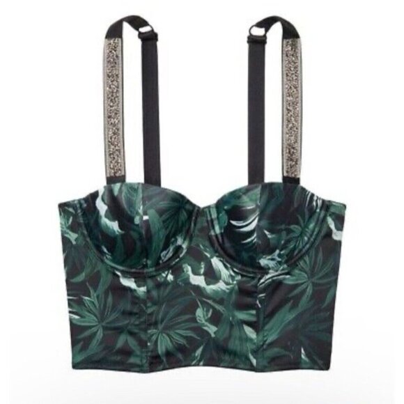 VICTORIA'S SECRET Very Sexy Shine Bling Bead Strap Bra Top Tropical Palm - Picture 3 of 16